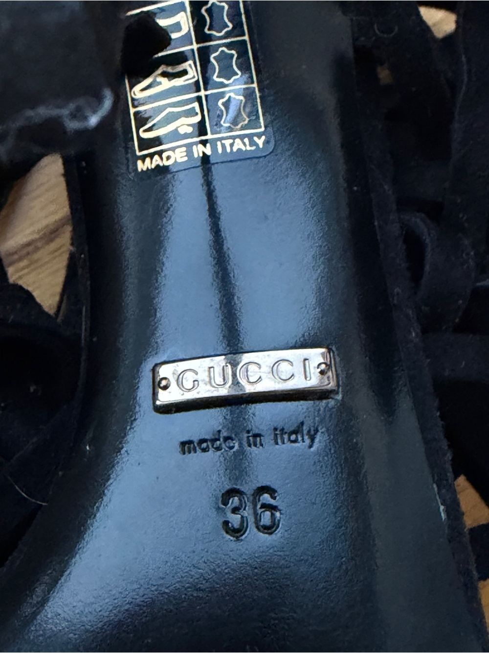 Gucci Black Suede Fringe Stiletto Sandals - Picture 7 of 8